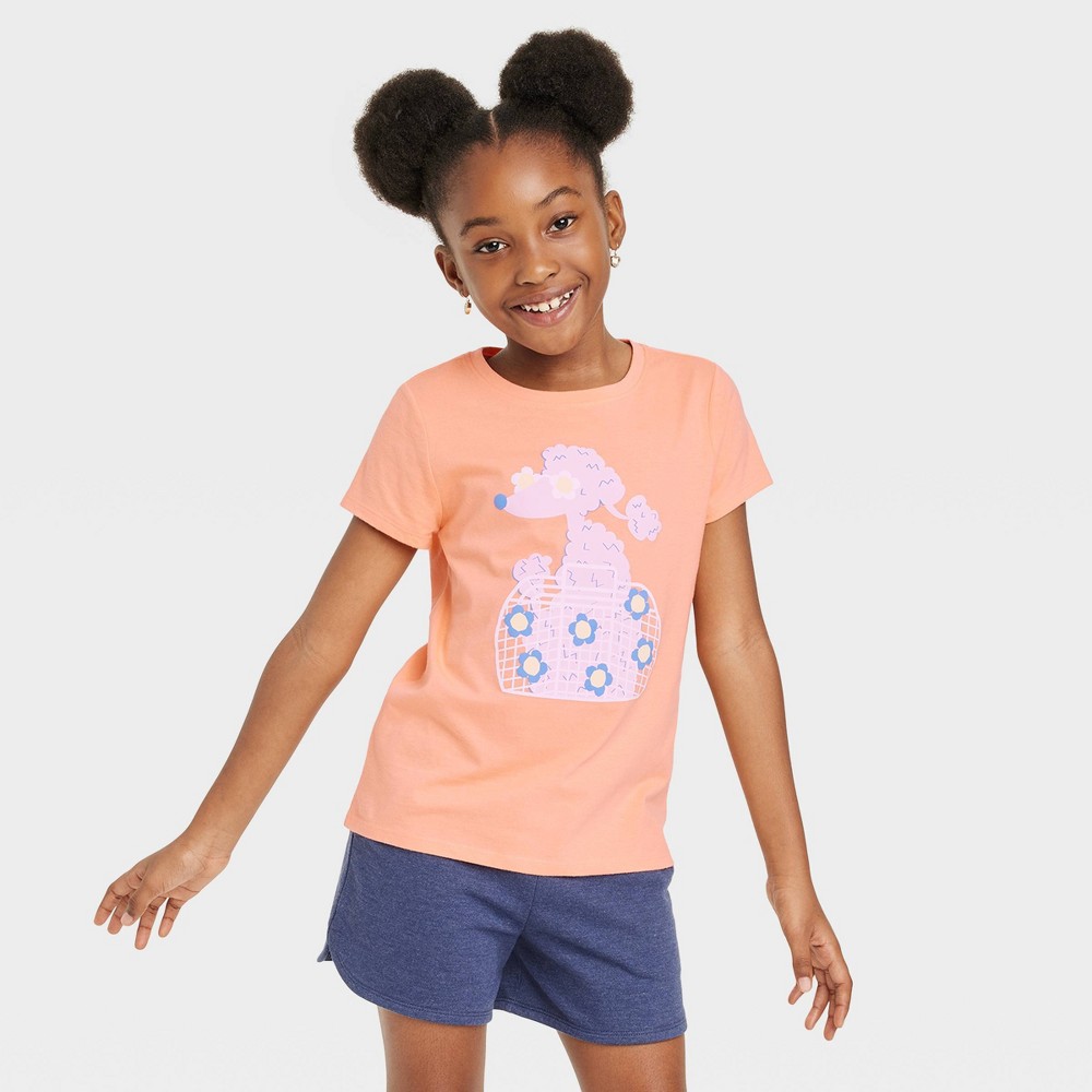 Girls' 'Poodle' Short Sleeve Graphic T-Shirt - Cat & Jack Peach M, Pink