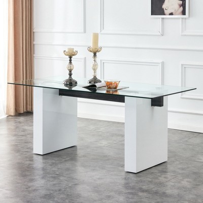 NicBex Dining Table 71" Modern Glass Rectangular Table with MDF Table Legs for Dining Room