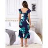 Coolmee Women Casual Boho Floral Flying Sleeve Smocked Midi Dress Tiered Flowy Nightdress - 3 of 4