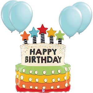 LoonBalloon 31 Inch Birthday Cake Candle Stars Balloon with 4 latex balloons- Festive & Fun - 1 of 3