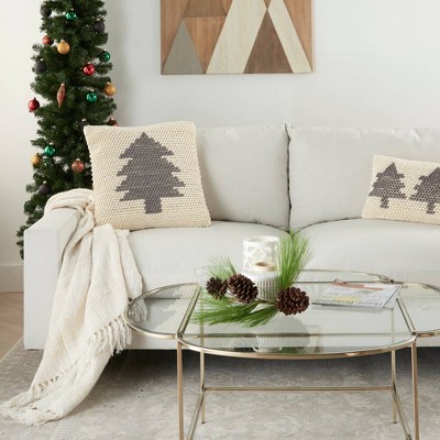 20"x20" Ivory and Gray Christmas Tree Loop Throw Pillow