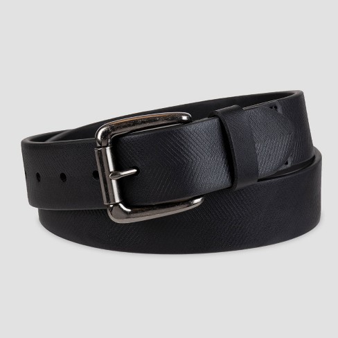 Leather Embossed Check Reversible Belt