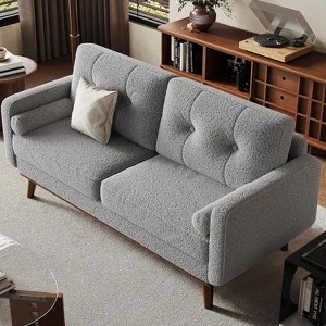 Acekool 65" Mid Century Modern Loveseat, Deep Seat Linen Sofa Couch for Living Room, Bedroom, Small Space, 2-Seater, Beige - 1 of 4