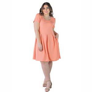 Plus Size Scoop Neck Knee Length Pleated Pocket Dress - 24seven Comfort Apparel™ - 1 of 4