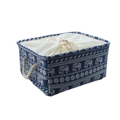 PiccoCasa Foldable Linen Fabric Drawstring Closure Closet Decorative Storage Bins
