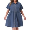 Agnes Orinda Women's Plus Size Denim Babydoll Tiered Short Sleeve Button Down Jean Shirt Dresses - 2 of 4