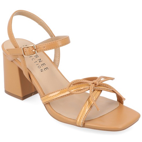Journee Collection Womens Issmia Two Tone Covered Block Heel Multi Strap  Sandals Tan 9.5 : Target
