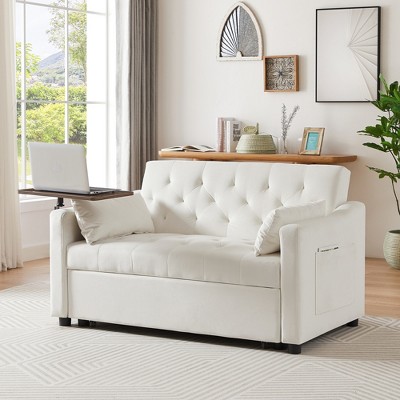 Velvet Sofa Bed with Adjustable Backrest and Rotating Side Table for Comfort and Convenience