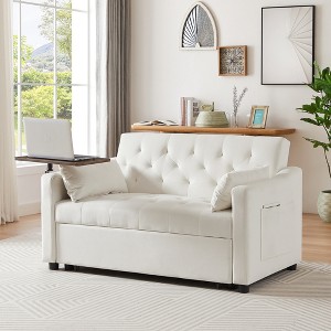 Velvet Sofa Bed with Adjustable Backrest and Rotating Side Table for Comfort and Convenience - 1 of 4
