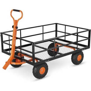 Steel Garden Cart with 10" Wheels, Heavy Duty Utility Wagon Cart with Removable Sides & 180° Rotating Handle for Garden, Lawn, Farm - 1 of 4