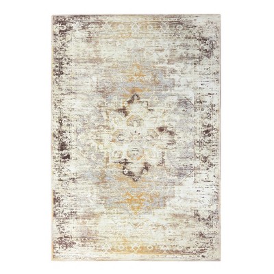 Distressed Rustic Medallion Border Machine Washable Indoor Area Rug or Runner by Blue Nile Mills