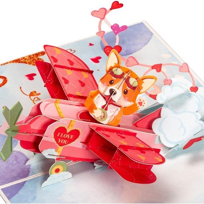 Frndly by Paper Love 3D Dog Biplane Pop Up Card,  For All Occasion - Handcrafted 100% Recycled and Eco-Friendly, 8" x 6" Cover