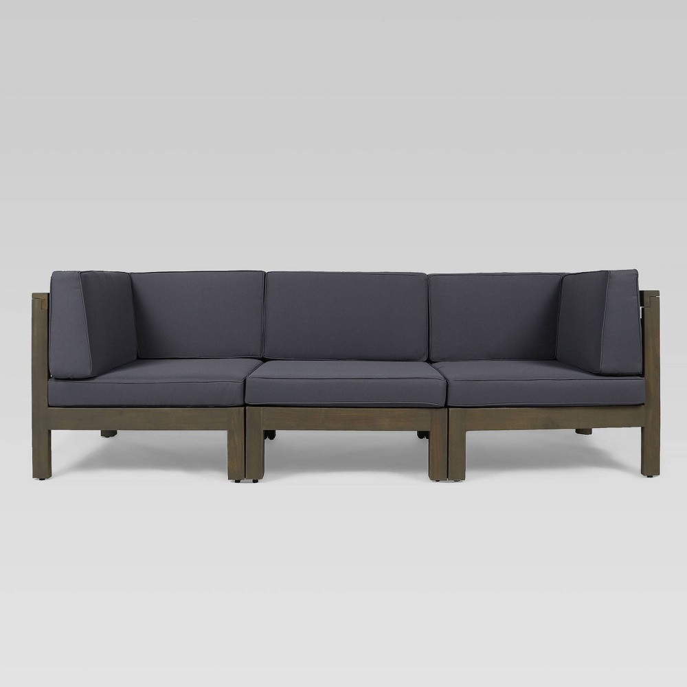 Photos - Garden Furniture Brava 3pc Acacia Modular Sofa - Gray/Dark Gray - Christopher Knight Home