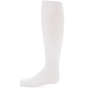 Memoi Girls' Flocked Butterfly Opaque Nylon Tights White 2-4 - 1 of 3