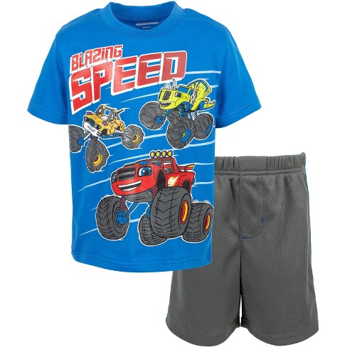 Blaze and the Monster Machines Little Boys Graphic T Shirt Mesh Shorts Blue Grey 7 8