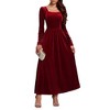 Womens Velvet Midi Dress Slim Square Neck Long Sleeve Solid Color High Waist Dress Flowy Cocktail - 3 of 4