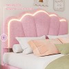 Twin/Full Size Upholstered Platform Bed with Adjustable Headboard and LED Light, White/Pink-ModernLuxe - 3 of 4