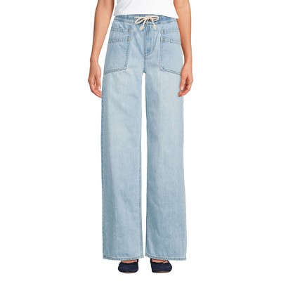 Lands' End Women's Lightweight Denim High Rise Relaxed Straight Pull On Pocket Jeans