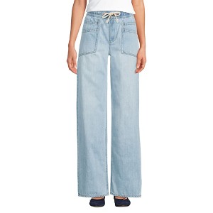 Lands' End Women's Lightweight Denim High Rise Relaxed Straight Pull On Pocket Jeans - 1 of 4