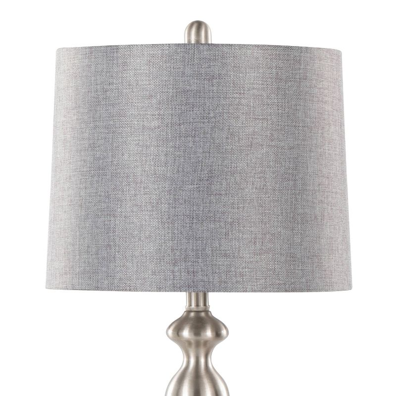 LumiSource (Set of 2) Ashland 27&#34; Contemporary Metal Table Lamps Brushed Nickel with Gray Textured Linen Shade from Grandview Gallery, 4 of 8