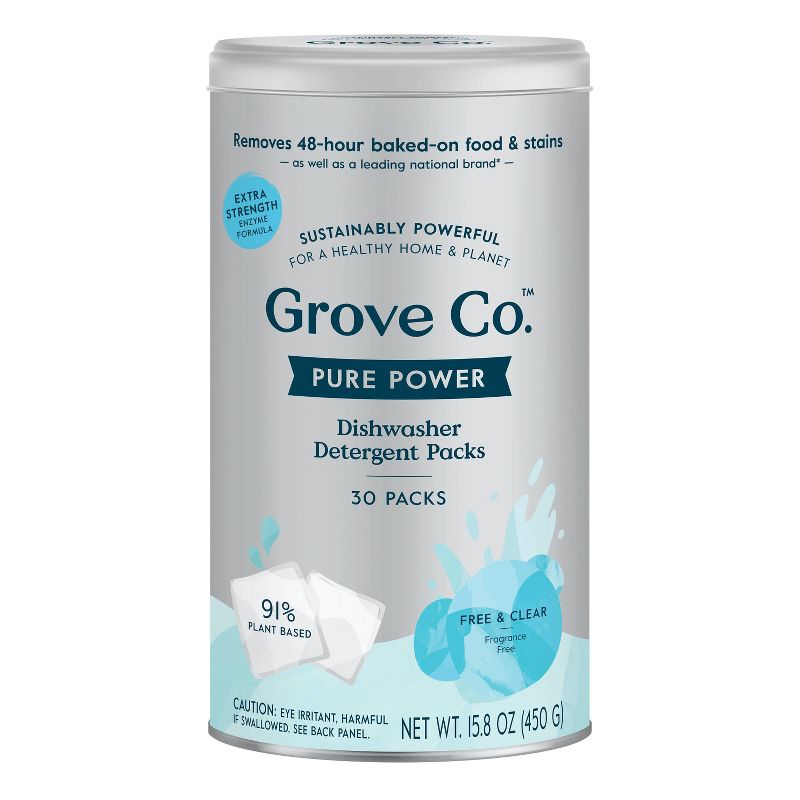 Grove Co. Pure Power Free &#38; Clear Dishwasher Detergent Packs - 15.8oz/30ct, 1 of 9