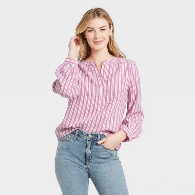 Women's Striped Long Sleeve Half Placket Blouse - Universal Thread™