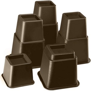 Bed Risers or Furniture Riser, Adjustable Heavy Duty Bed Lifts Set of 4 in Heights of 8, 5 or 3 Inches in color Brown - HomeItUsa - 1 of 4