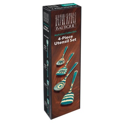 Baltique 4pc Mykonos Utensil Set: Wood Kitchen Tools, Hand Wash, Adult Cooking Utensils, Turquoise Blue — фото 5
