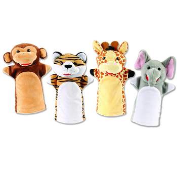 Animal Hand Puppets - Monkey, Tiger, Giraffe & Elephant Each with Sound