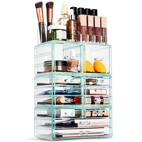 Sorbus X-large Clear Teal Makeup And Jewelry Organizer Case - 4
