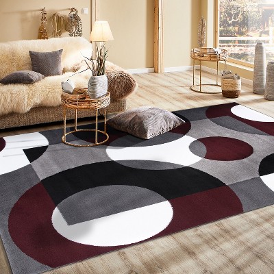 Tufted Burgundy Synthetic 5' x 7' Easy-Care Rectangular Rug