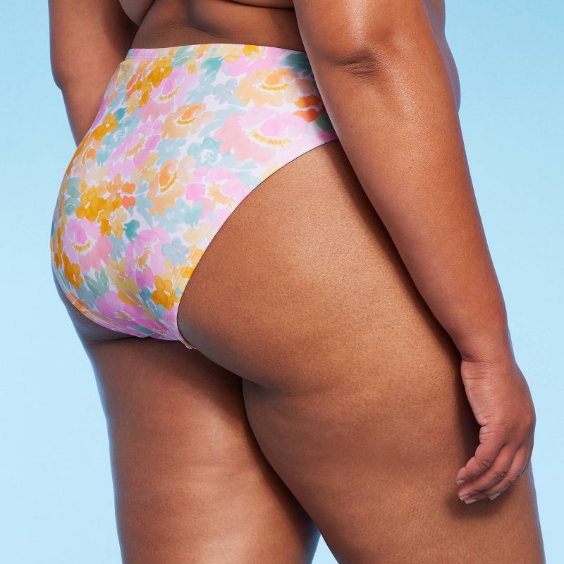 Women's Mid-Rise Cheeky High Leg Bikini Bottom - Wild Fable™ Pink Floral Print, 3 of 5