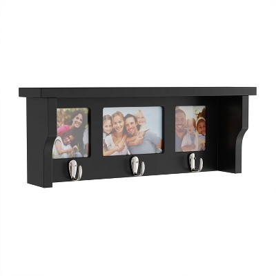 Black Wall Shelf with Picture Collage and Hooks