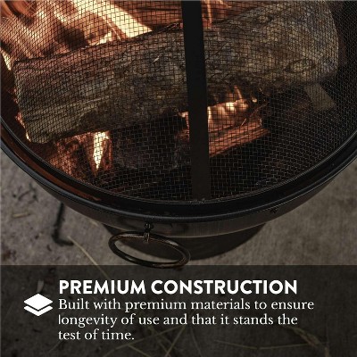 Bronze Round Outdoor Wood Burning Fire Pit with Mesh Lid