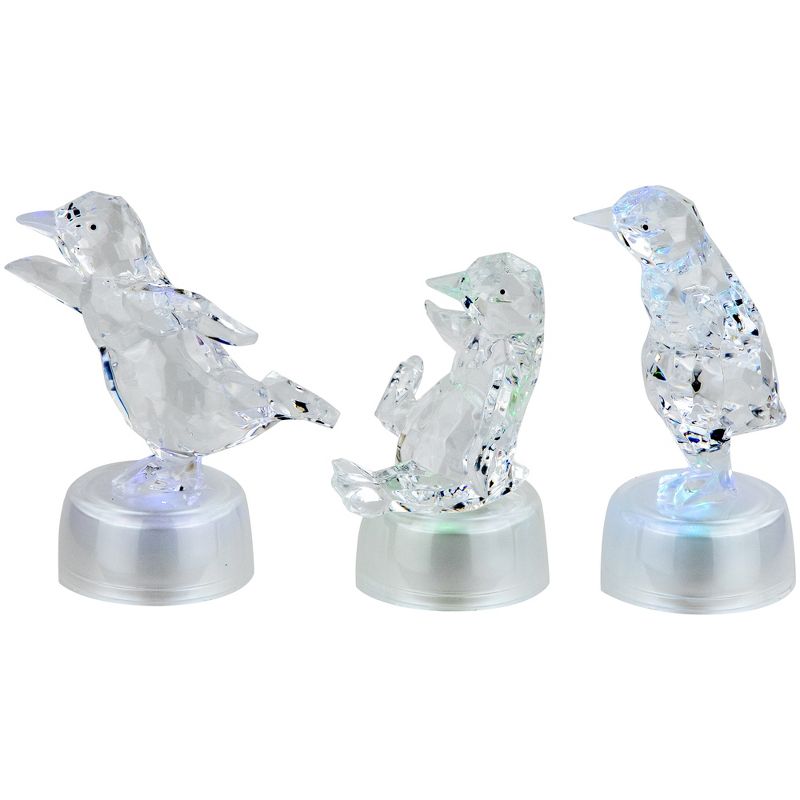 Northlight LED Lighted Color Changing Penguin Acrylic Christmas Decorations - 4" - Set of 3, 4 of 9