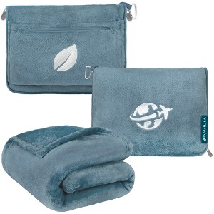 PAVILIA Travel Blanket Pillow Set, Airplane Portable Throw with Arm Hole Compact Soft Bag, Flight Plane Car Travel Gift - 1 of 4