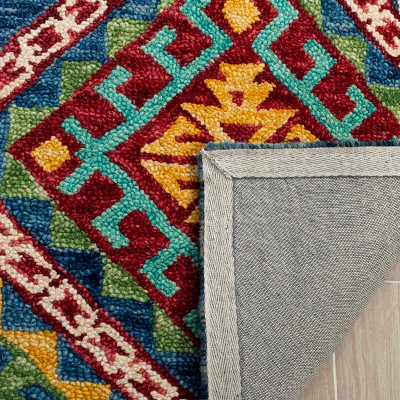Handmade Blue Wool Geometric 3' x 5' Area Rug