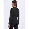 Allegra K Women's Collarless Button Down Crop Jean Denim Jackets - 4 of 4