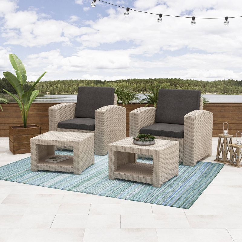 4pc All Weather Outdoor Chair &#38; Ottoman Set with Cushions - Beige/Dark Gray - CorLiving, 3 of 8