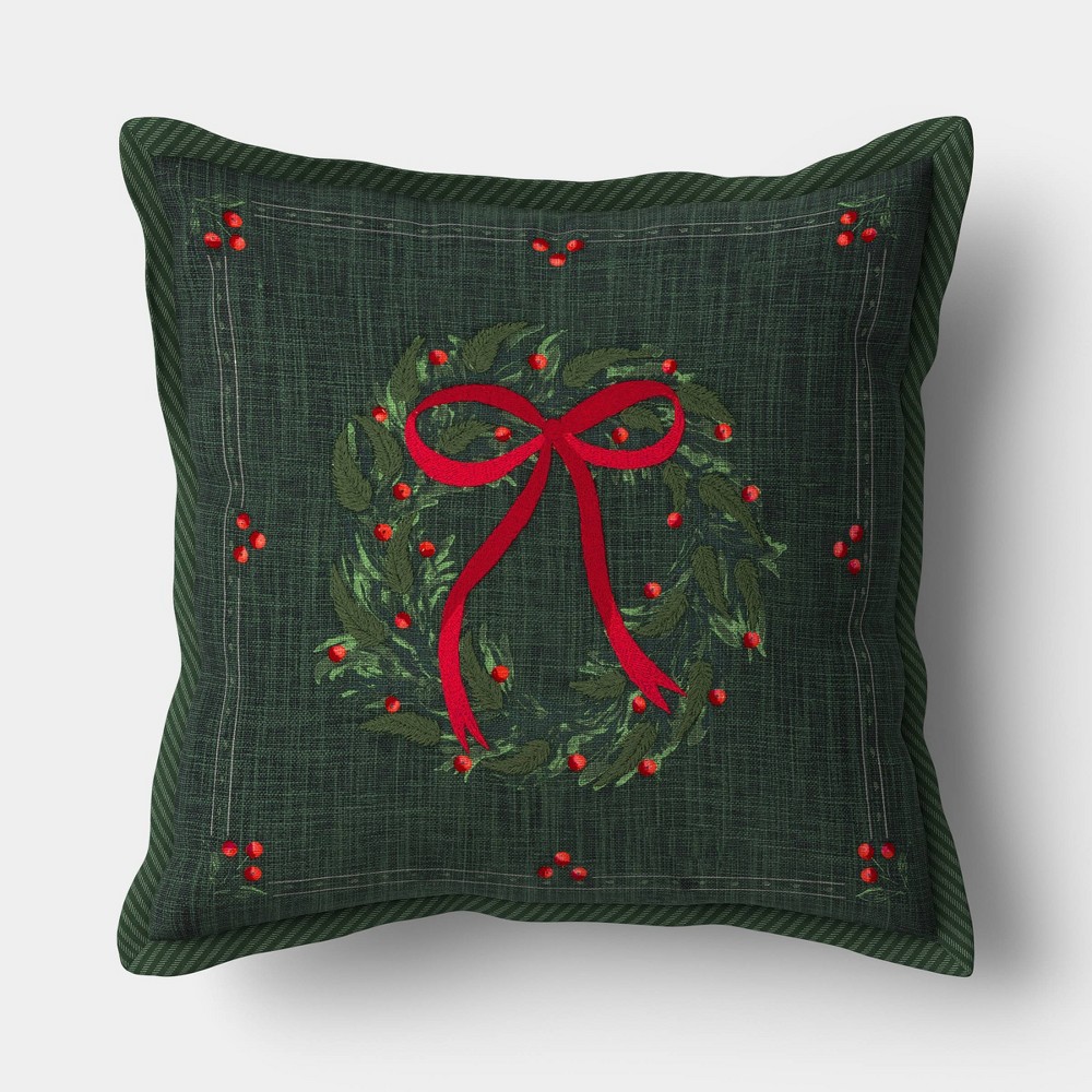 Embroidered Christmas Wreath Pillow Evergreen - Threshold™