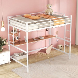PAGED Simple Metal Loft Bed Bunk Bed with Desk, Twin Size Bed Frame with Shelves, Ladder and Guardrail for Kids, Teens, Adults - 1 of 4