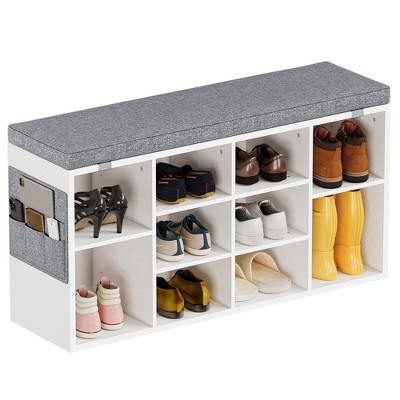 Garvee Shoe Storage Bench, 5 Cubbies Storage Rack Bench with Cushion for Entryway, Living Room, Hallway, Bedroom