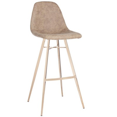 Transitional Deluxe Copper Finish Bar Stool with Brown Faux Leather