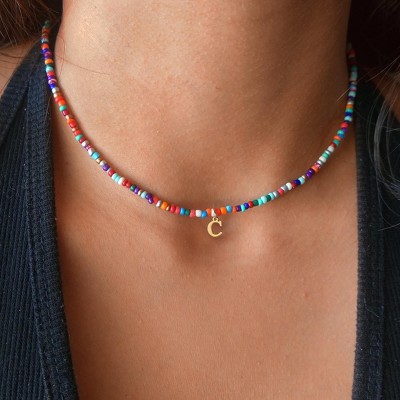 Turandoss Colorful Beaded Initial Necklaces for Girls Women, Gold Choker Necklace for Teen Girl, Teen Girl Gifts Trendy Stuff, Gifts for Girls 8-18