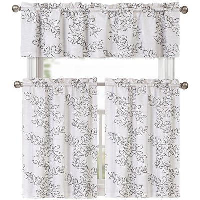 GoodGram Brielle Embroidered Floral Kitchen Curtain – Tier & Valance Set – 56x36
