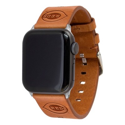 MLB Cincinnati Reds Apple Watch Compatible Leather Band - Tan