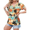 Nlife Womens Puff Short Sleeve Hawaiian Shirts Floral Tropic Printed Pleated V Neck Summer Casual T-Shirt Trendy Boho Blouses Tops - 3 of 4