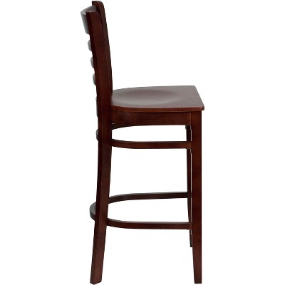 Elegant Mahogany Wood Ladder Back Barstool with Footrest