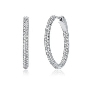 Guili Sterling Silver Slim Hoop Earrings with CZ Pave in Rhodium, Gold & White Plating – Elegant, Subtle Sparkle for Everyday and Special Occasions - 1 of 4