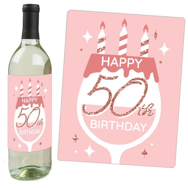 Big Dot of Happiness 50th Pink Rose Gold Birthday Party Decorations for Women and Men Wine Bottle Label Stickers 4 Ct, 5 of 8